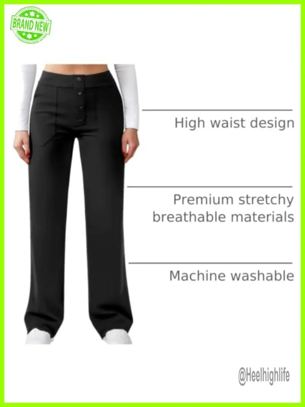 Women's High Waist Straight Leg Work Pants Stretchy Button Pocket Trousers